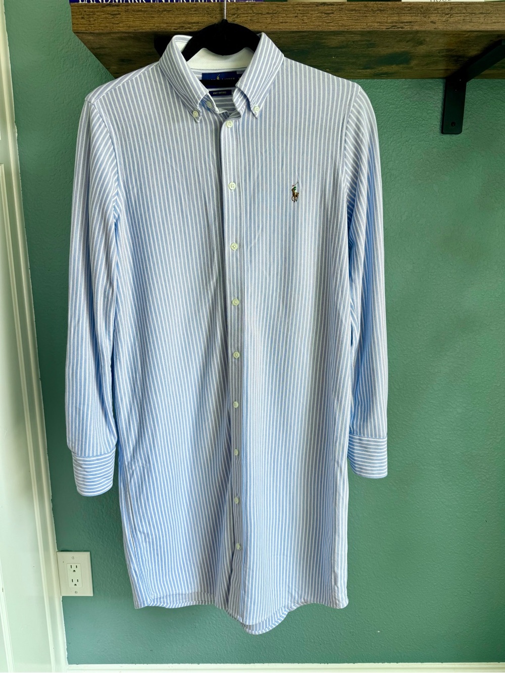 Polo Ralph Lauren Blue Stripe Button Front Shirt Dress Cotton Preppy Costal - Picture 2 of 7